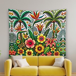 Tropical Jungle Indoor Wall Tapestries, Nature Wall Hanging, Botanical Art Tapestry, Boho Home Decor, Greenery Room Decor