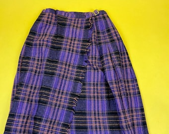 Vintage Purple wool Plaid midi skirt