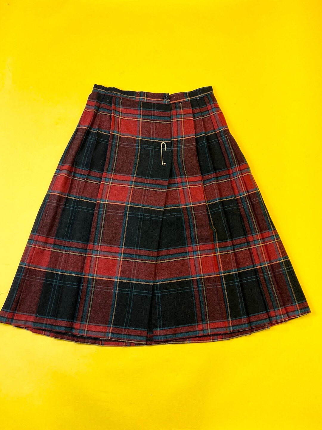 Plaid Wool Maxi Skirt Red Cream Blue Classic Vintage - Size S main image 1