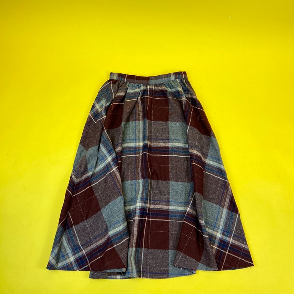 Vintage maroon wool Plaid midi skirt