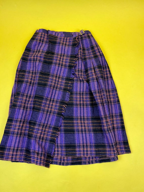 Vintage Purple wool Plaid midi skirt