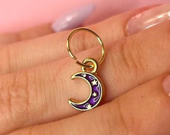 Silver Moon Crescent Charm Belly Button Hoop Ring - Boho Navel Piercing Jewelry | Handcrafted Lunar Belly Ring