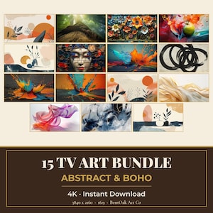 Abstract and Boho TV Art Bundle of 15, Mid Century Circles and Paint Splash, 4K Digital Download