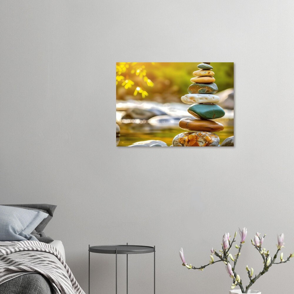 Stacked Zen Stones Wall Art, Stacked Stones in a Creek Bed Print ...