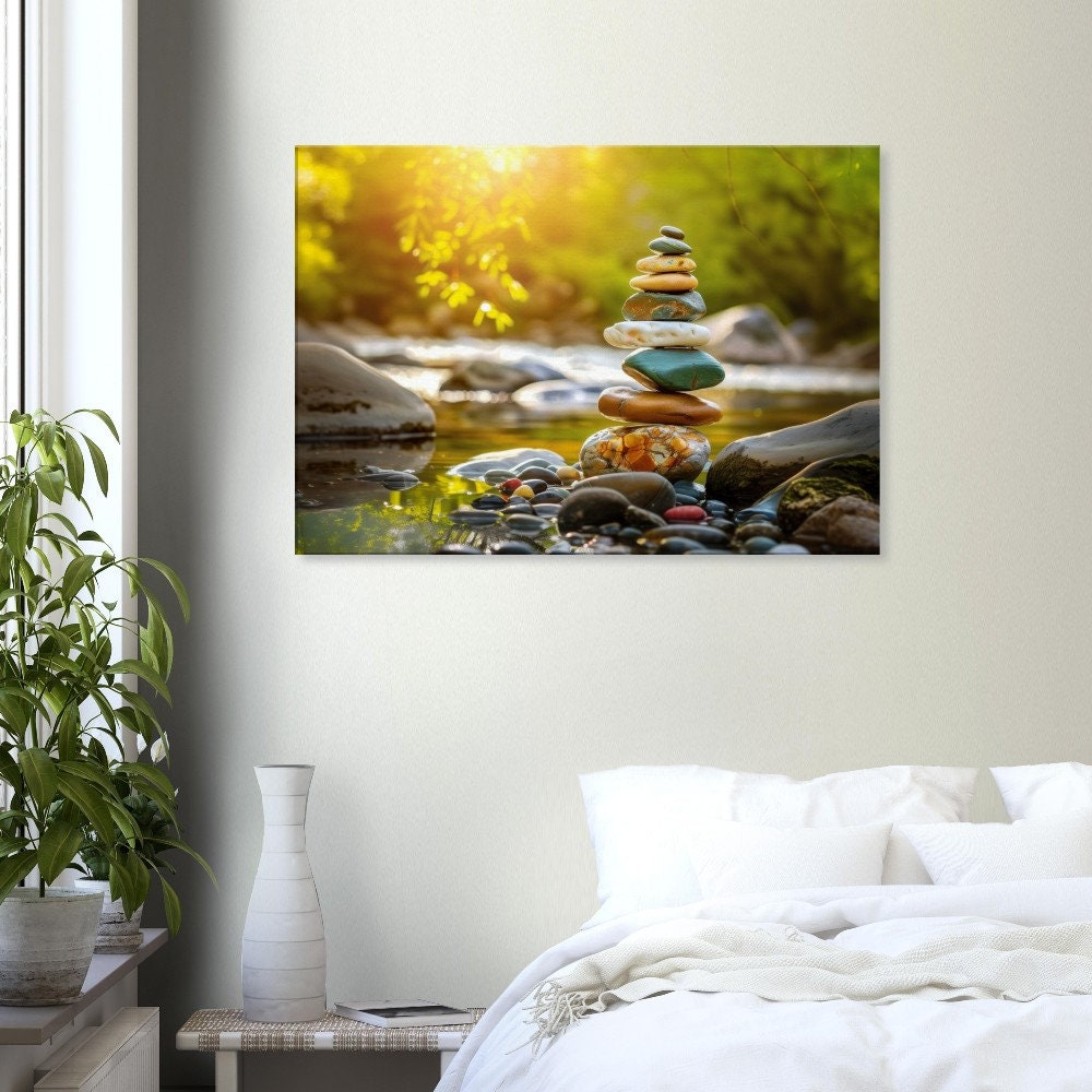 Stacked Zen Stones Wall Art, Stacked Stones in a Creek Bed Print ...