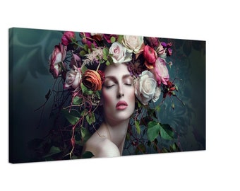 Florales Frauen Portrait - Verträumtes surreales Kunstwerk