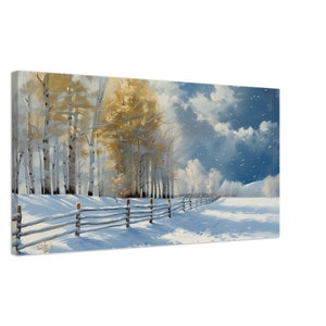 Winter Aspens I Canvas Art - Impresión de paisaje nevado, decoración de pared de hojas doradas, lienzo en varios tamaños