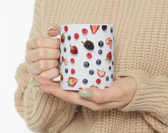 Fruit Lover Mug: Strawberry, Blueberry, Blackberry, Fruit Mug for Mom Dad Brother Aunt Uncle, Fruit Medley Coffee Mug