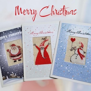 Christmas cards,Christmas Embroidered Postcards,Santa Card,Snowman  Card,Holiday Cards,Embroidered card,Greeting Card,Cards,Notecard Set