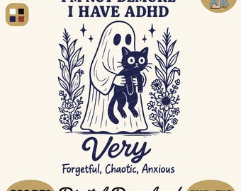 Funny Spooky Halloween Cat Ghost PNG SVG: ADHD Shirt, Tote Bag Design