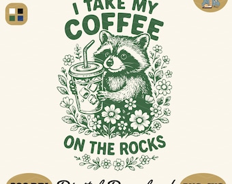 Trendy Raccoon Iced Coffee Design: PNG SVG for Shirts, Mugs (Digital Download)