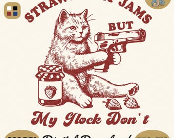 Funny Cowboy Cat SVG PNG, Strawberry Jams, Graphic Tees (Digital Download)