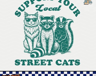 Street Cats SVG: Funny Retro Skunk, Raccoon Design (PNG, DXF)