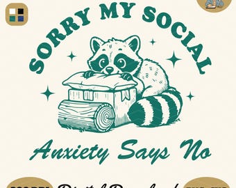 Social Anxiety Raccoon Design: Trendy Introvert PNG SVG (Digital Download)