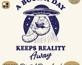 Funny Cat Reading Book SVG PNG: Retro Book Lover Design (Digital Download)