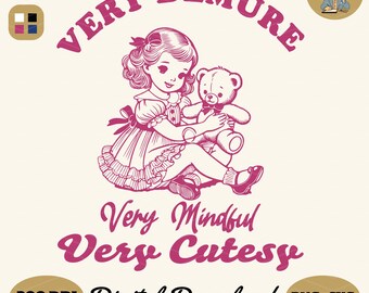 Coquette Girl & Teddy Bear PNG SVG: Demure Bow Design (Digital Download)