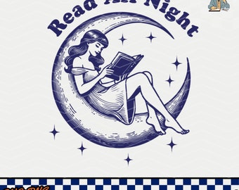 Read All Night SVG: Bookish Retro Art Design (Digital Download)