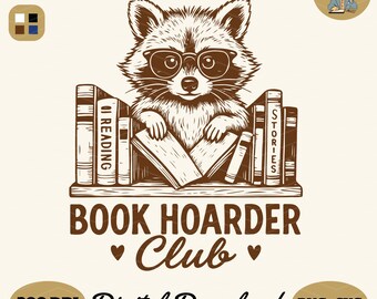 Book Hoarder Raccoon SVG: Vintage Reader Shirt Design (Digital Download)