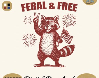 Patriotic Raccoon SVG PNG: Feral & Free USA Flag Design