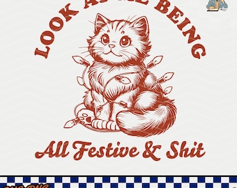 Look at me being all Festive Svg Png Files, Funny Cat Christmas, Retro Trendy Funny Sarcastic Holiday Christmas Lights Cat, Christmas svg
