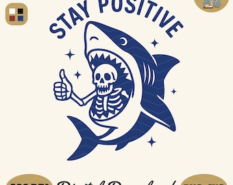 Lustig bleiben positive Skelett & Hai SVG PNG: Retro Sublimationsdatei