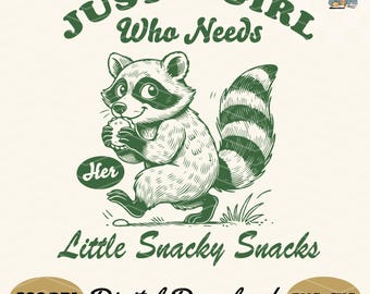 Snacky Snacks Raccoon Girl PNG SVG: Funny Retro Design (Digital Download)