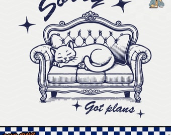 Sorry Got Plans Funny Cat, SVG PNG File, Trendy Vintage Cat Lover Design for Graphic Tees, Tote Bags, Stickers, Keychains - Commercial Use