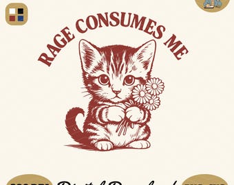 Funny Kitten Rage Consumes Me PNG SVG: Vintage Cat Stickers (Digital Download)