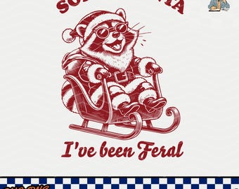 Divertente procione selvatico in formato SVG natalizio, Babbo Natale retrò in formato PNG (file digitali)