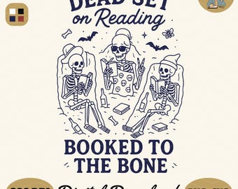 Libro di lettura scheletro PNG SVG: design spettrale per maglietta di Halloween (download digitale)