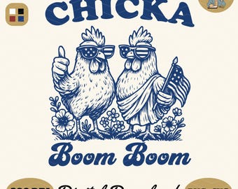 Pollo patriótico divertido PNG: Humor del 4 de julio, ambiente retro de granja (Descarga digital)