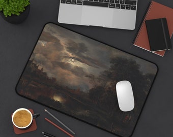 Moonlit Landscape with Bridge, Aert van der Neer; Desk Mat for mouse, computer, keyboard; mouse pad for working from home, office decor