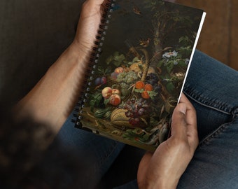 Dotted Spiral Notebook/Journal; Still Life with Fruit, Fish, and a Nest, Abraham Mignon