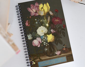Dotted Spiral Notebook/Journal; Bouquet of Flowers in a Glass Vase, Ambrosius Bosschaert