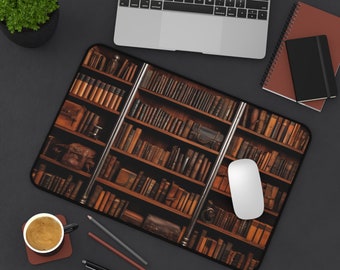 Desk Mat for home, office; Dark Academia Bookshelf; mouse, computer, keyboard pad
