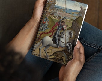 St. George and the Dragon, historic painting; Dotted spiral notebook, aesthetic journal, mood journal