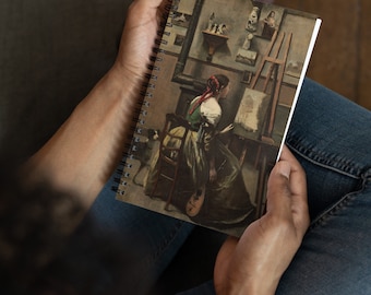 Corot's Studio: Woman Seated Before an Easel, a Mandolin in her Hand, Jean-Baptiste-Camille Corot; Dotted spiral notebook, aesthetic journal