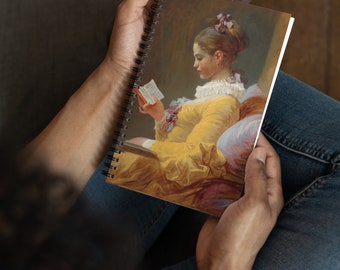Young Girl Reading, Jean Honore Fragonard; Dotted Spiral Notebook, bullet journal, aesthetic notebook, writing journal