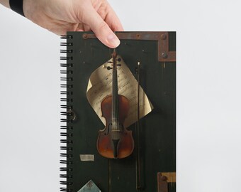 The Old Violin, William Michael Harnett; dotted notebook, spiralbound, anxiety journal, therapy journal, music notebook