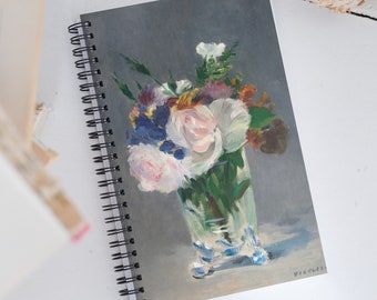 Flowers in a Crystal Vase, Edouard Manet; Dotted notebook, bullet journal, therapy journal, scrapbook, recipe notebook