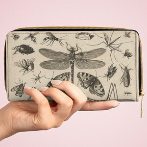 Entomología gótica Ilustración de insectos Academia oscura Cartera con cremallera Whimsigoth Cottagecore Gothcore Brujería Espeluznante idea de regalo Accesorio Ghoul