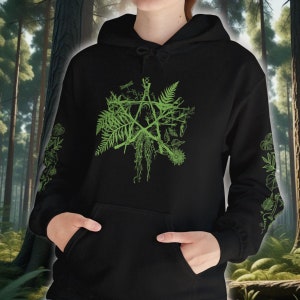 Green Witch Hoodie Hedge Witch Black Witchcraft Top Occult Lime Pullover Witchy Spooky Clothing Goth Pentagram Gift Pagan Plant Hoodie