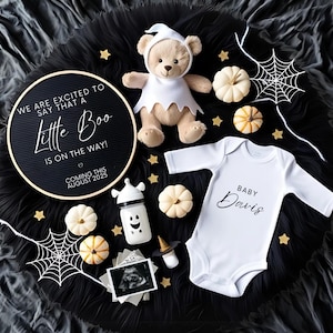 Halloween Pregnancy Announcement Spooky Pregnancy Little Boo Due October Baby Reveal Ghost Baby Announcement Fall Announcement Social Media