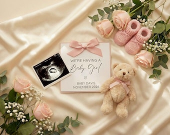 It's a Girl Pregnancy Announcement Digital Baby Girl Announcement Girl Gender Reveal Little Sister Minimalist Pregnancy Social Media Reveal