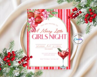 Christmas Invitation Girls Night Digital Holiday Invitation Pink Christmas Pajama Party Invite Ladies Night Cocktail Party Invite Friendmas