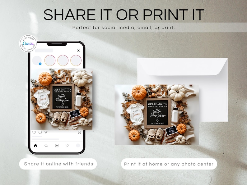 Fall Pregnancy Announcement Fall Baby Announcement Digital Autumn Baby Announce Neutral Instant Editable Social Media Gender Neutral image 6