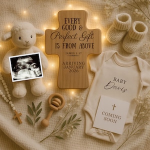 Religiöse Schwangerschaftsankündigung Digitale religiöse Babyankündigung Christian Baby Reveal Schrift Babymitteilung Social Media Reveal
