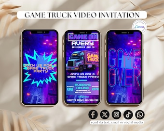Editable Game Truck Mobile Video Invitation Game Truck Video Gaming Party Video Invite Game Truck Party Gaming Party Invite Video Gaming