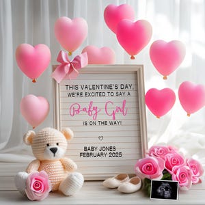 Anuncio de embarazo para el día de San Valentín de "It's a Girl" Anuncio digital de bebé niña Anuncio de bebé niña para el día de San Valentín Revelación en redes sociales