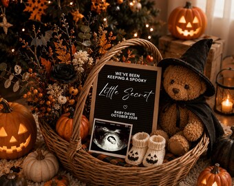 Halloween Announcement Digital October Baby Announcement Little Boo Baby Halloween Pregnancy Announce Neutral Witch Baby Reveal Social Media